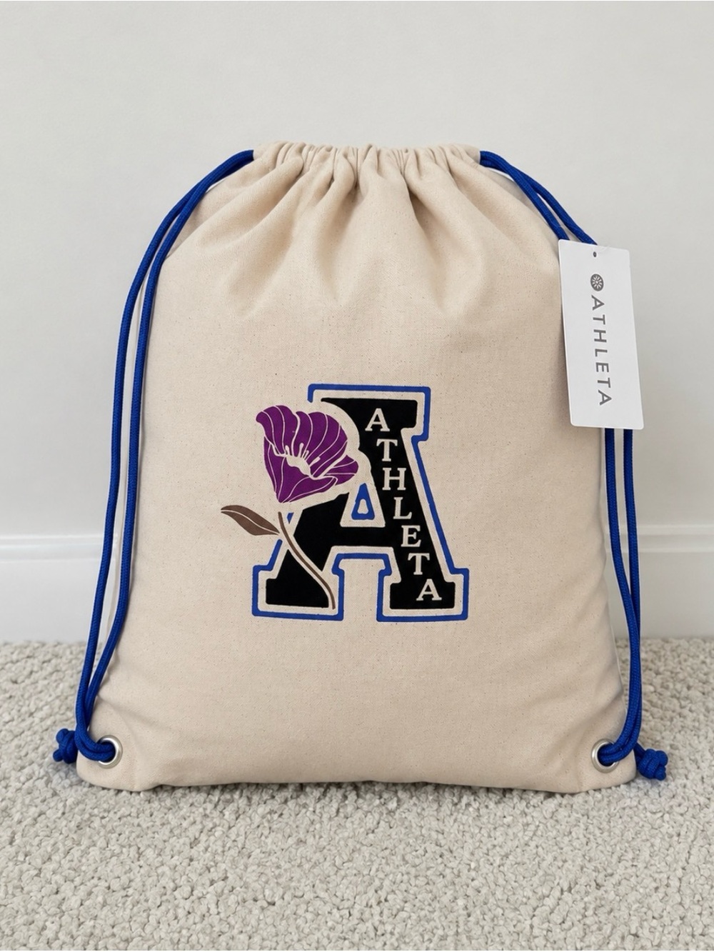 Athleta Natural Canvas Drawstring Bag NWT